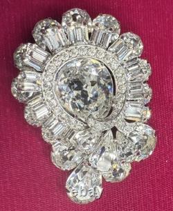 Huge Vtg 1950s Eisenberg ICE Rhodium Plated SWAROVSKI Rhinestone Brooch Signed