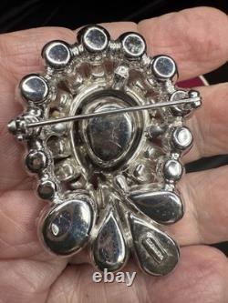 Huge Vtg 1950s Eisenberg ICE Rhodium Plated SWAROVSKI Rhinestone Brooch Signed