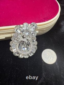 Huge Vtg 1950s Eisenberg ICE Rhodium Plated SWAROVSKI Rhinestone Brooch Signed