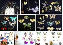Huge vintage collection butterfly jewelry rhinestone necklace brooch earring lot