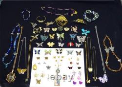 Huge vintage collection butterfly jewelry rhinestone necklace brooch earring lot