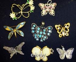 Huge vintage collection butterfly jewelry rhinestone necklace brooch earring lot