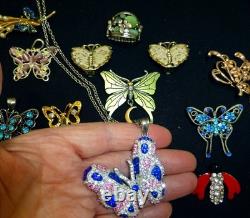 Huge vintage collection butterfly jewelry rhinestone necklace brooch earring lot