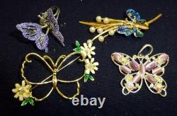 Huge vintage collection butterfly jewelry rhinestone necklace brooch earring lot