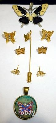 Huge vintage collection butterfly jewelry rhinestone necklace brooch earring lot