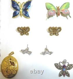 Huge vintage collection butterfly jewelry rhinestone necklace brooch earring lot