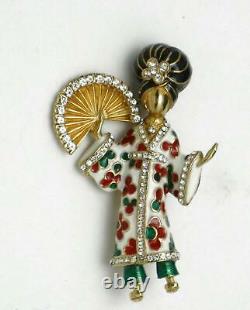 ICONIC Vintage CINER Enamel and Rhinestone Geisha Brooch Pin