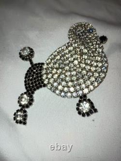 IMPRESSIVE! VINTAGE DOMINIQUE Crystal POODLE BROOCH 3 1/4 X 3 1/4 RARE