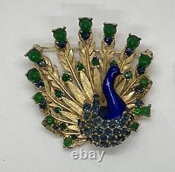 Iconic Vintage Boucher Peacock Bird Brooch Enamel Glass Cabochons Rhinestones