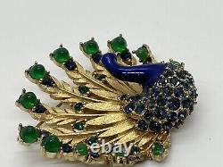 Iconic Vintage Boucher Peacock Bird Brooch Enamel Glass Cabochons Rhinestones