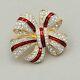 JOAN RIVERS CHRISTMAS BOW BROOCH Vintage Rhinestone Enamel Holiday Pin