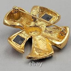 JOAN RIVERS CHRISTMAS BOW BROOCH Vintage Rhinestone Enamel Holiday Pin