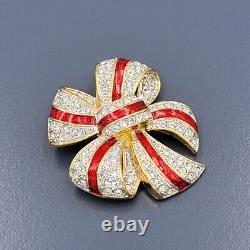 JOAN RIVERS CHRISTMAS BOW BROOCH Vintage Rhinestone Enamel Holiday Pin