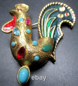 JOMAZ Enamel Rhinestone Rooster Vintage Pin Brooch READ
