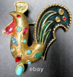 JOMAZ Enamel Rhinestone Rooster Vintage Pin Brooch READ