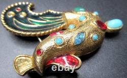 JOMAZ Enamel Rhinestone Rooster Vintage Pin Brooch READ