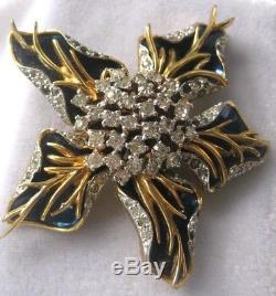 JOMAZ Midnight Blue Enamel & Rhinestones Large Vintage Pin Brooch