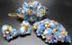 JOSANE Amazing Blue Rhinestone Flowers Vintage Bracelet Brooch Earring Set