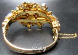 JOSANE Amazing Blue Rhinestone Flowers Vintage Bracelet Brooch Earring Set