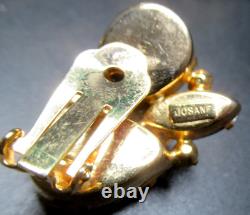 JOSANE Amazing Blue Rhinestone Flowers Vintage Bracelet Brooch Earring Set