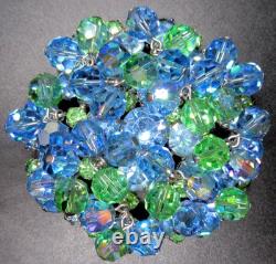 JULIANA Blue & Green Rhinestone Dangling Crystal Vintage Pin Brooch