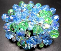 JULIANA Blue & Green Rhinestone Dangling Crystal Vintage Pin Brooch