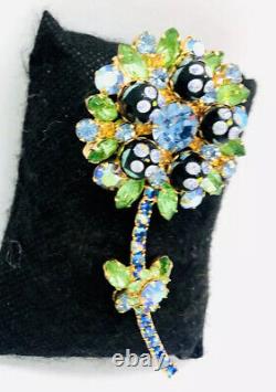 JULIANA Delizza & Elster Polka Dot Bead Rhinestone Flower Brooch Vintage Jewelry