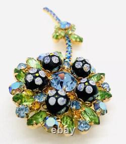 JULIANA Delizza & Elster Polka Dot Bead Rhinestone Flower Brooch Vintage Jewelry