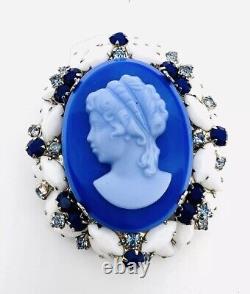 JULIANA Delizza & Elster Rare BLUE Cameo & Rhinestone Brooch Vintage Jewelry