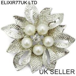 Job Lot Pearl Diamante Silver Flower Brooch Wedding Bridal Vintage Style Broach