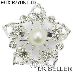 Job Lot Pearl Diamante Silver Flower Brooch Wedding Bridal Vintage Style Broach