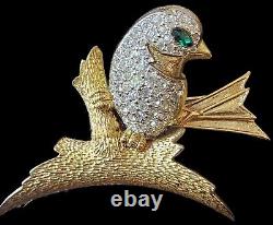 Jomaz Vintage Bird Brooch WithRich Textured Gold Tones And Rhinestones