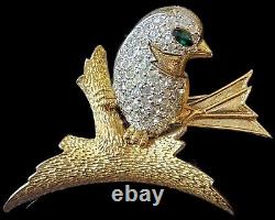 Jomaz Vintage Bird Brooch WithRich Textured Gold Tones And Rhinestones