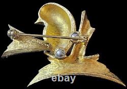 Jomaz Vintage Bird Brooch WithRich Textured Gold Tones And Rhinestones