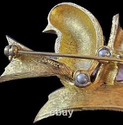 Jomaz Vintage Bird Brooch WithRich Textured Gold Tones And Rhinestones