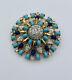 Jomaz Vintage Gold Plated Turquoise & Lapis Color Glass Cabochon Costume Pin