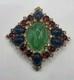 Jomaz Vintage Gold Tone Brooch Pin Faux Turquoise Jewels Poured Glass Rhinestone