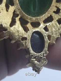 Jomaz Vintage Gold Tone Brooch Pin Faux Turquoise Jewels Poured Glass Rhinestone
