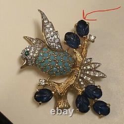 Jomaz Vintage Rhinestone Bird On Branch Pin Brooch