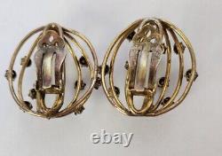 Joseff of Hollywood Pin Brooch & Earring Set Wire Cage Rhinestones Vintage RARE