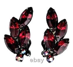 Juliana Brooch Earring Set Red Aurora Borealis Rhinestone Vintage D&E