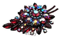 Juliana Brooch Earring Set Red Aurora Borealis Rhinestone Vintage D&E