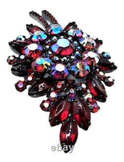 Juliana Brooch Earring Set Red Aurora Borealis Rhinestone Vintage D&E