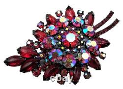Juliana Brooch Earring Set Red Aurora Borealis Rhinestone Vintage D&E