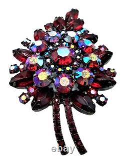 Juliana Brooch Earring Set Red Aurora Borealis Rhinestone Vintage D&E