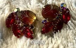 Juliana Brooch Pin Set Molded Glass Flowers Ab Rs Delizza & Elster Vintage MCM