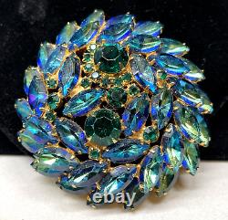 Juliana Brooch Rare Vintage Gilt Blue Green Rhinestone 3 Statement Pin A58