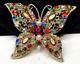 Juliana Brooch Rare Vintage Gilt Glass Rhinestone Pearl 3 Butterfly A58