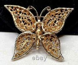 Juliana Brooch Rare Vintage Gilt Glass Rhinestone Pearl 3 Butterfly A58