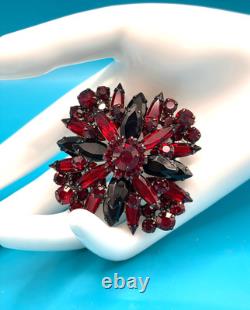 Juliana D&E Brooch/Pendant Vtg Ruby Red & Black Glass Rhinestones Verified 7125